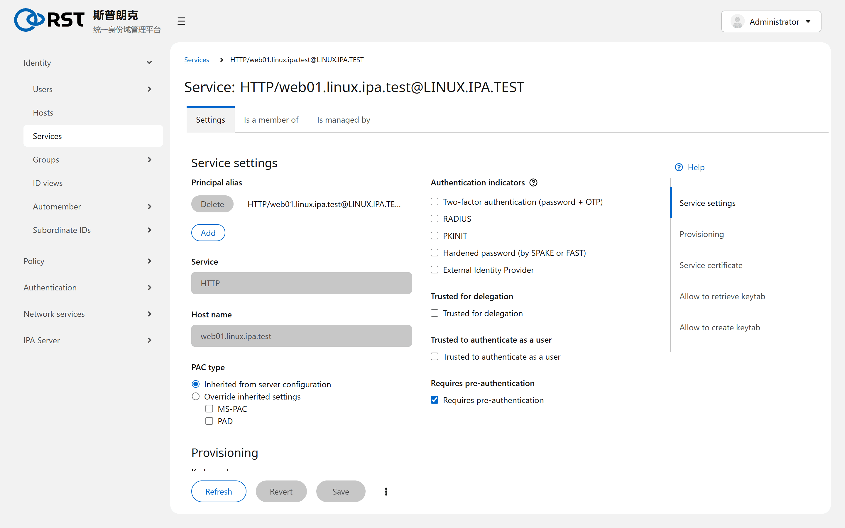 Service settings