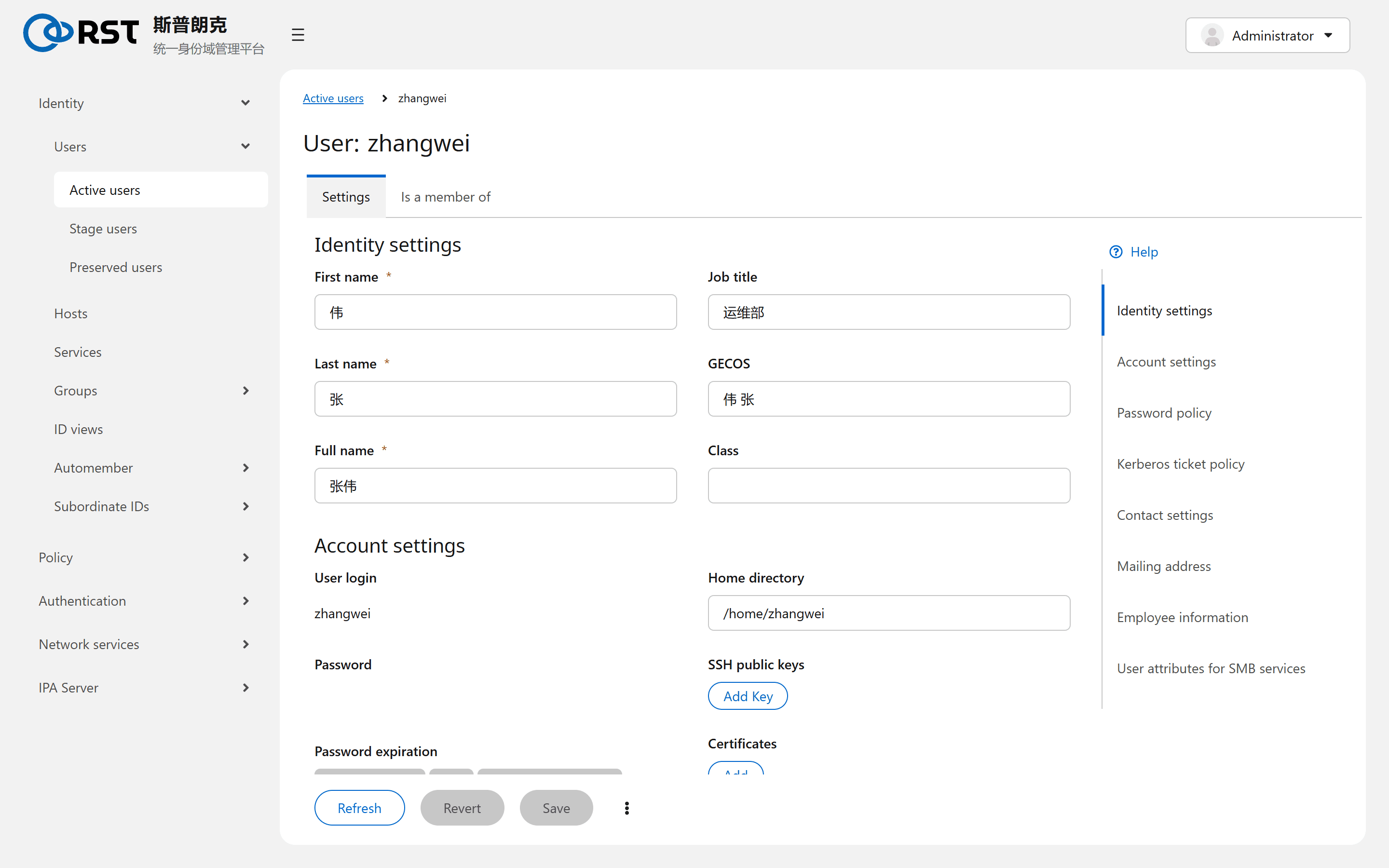 User settings