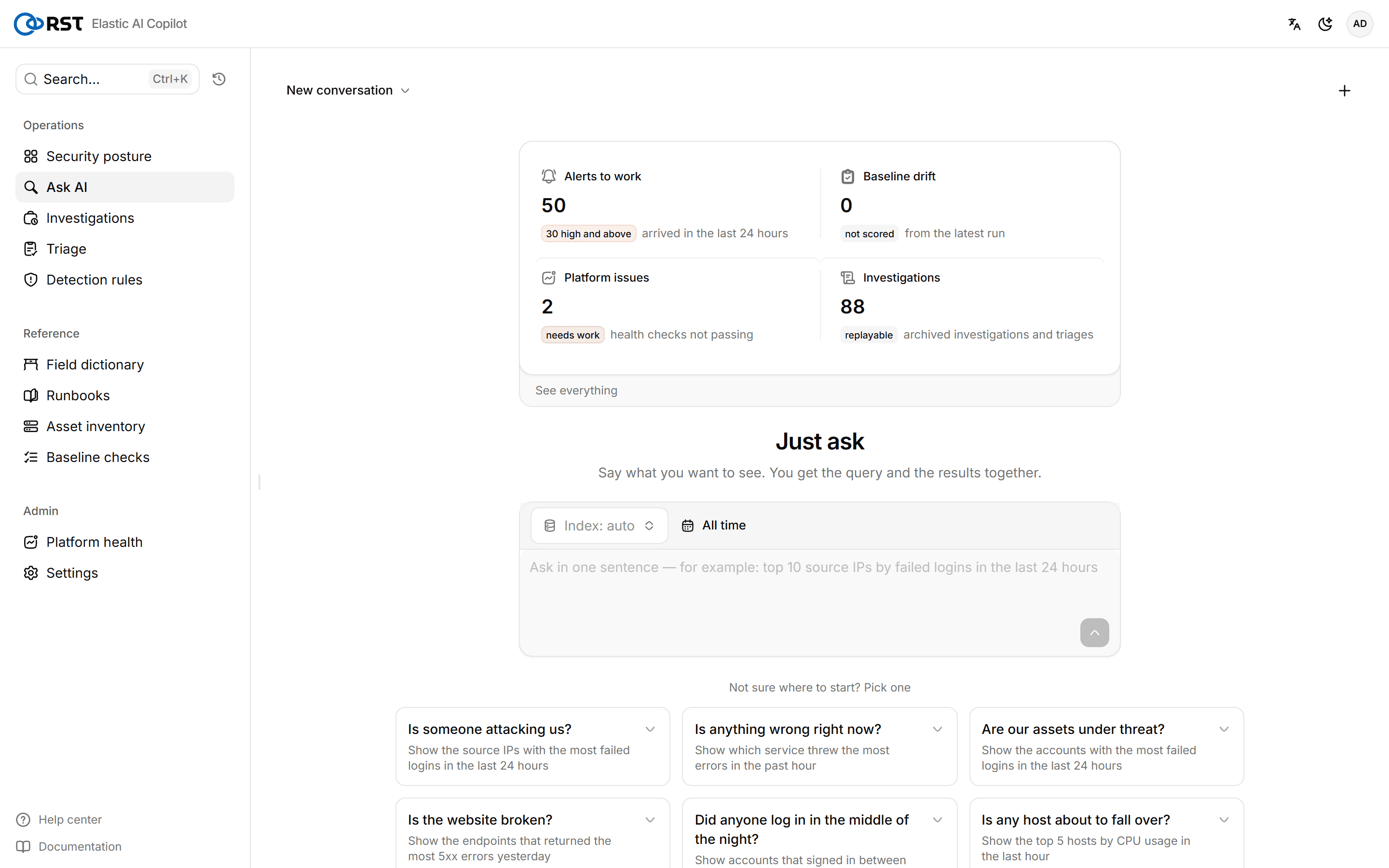 Elastic AI Copilot interface