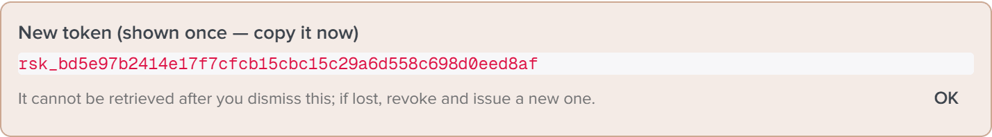 Token issued
