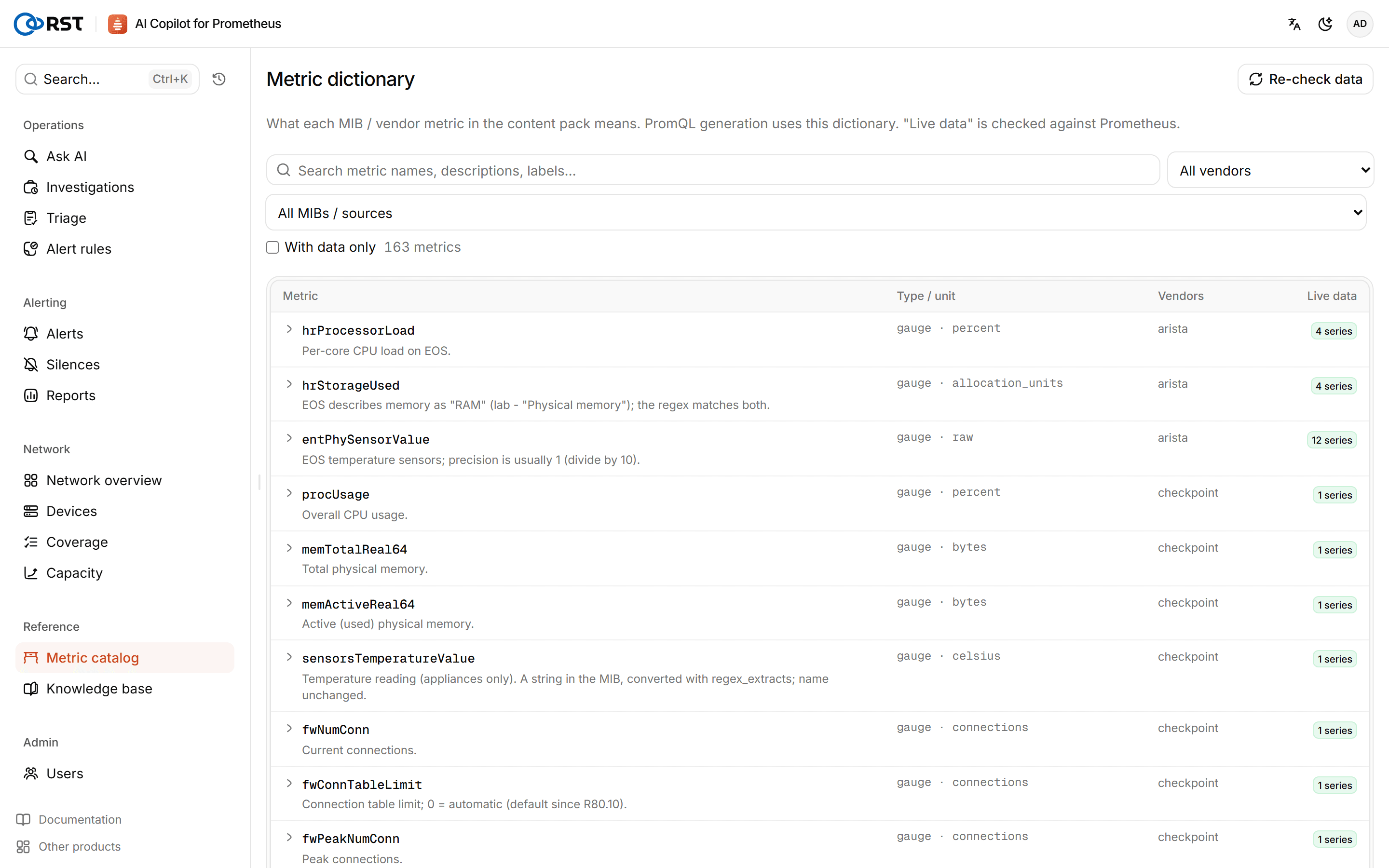 Metric catalog
