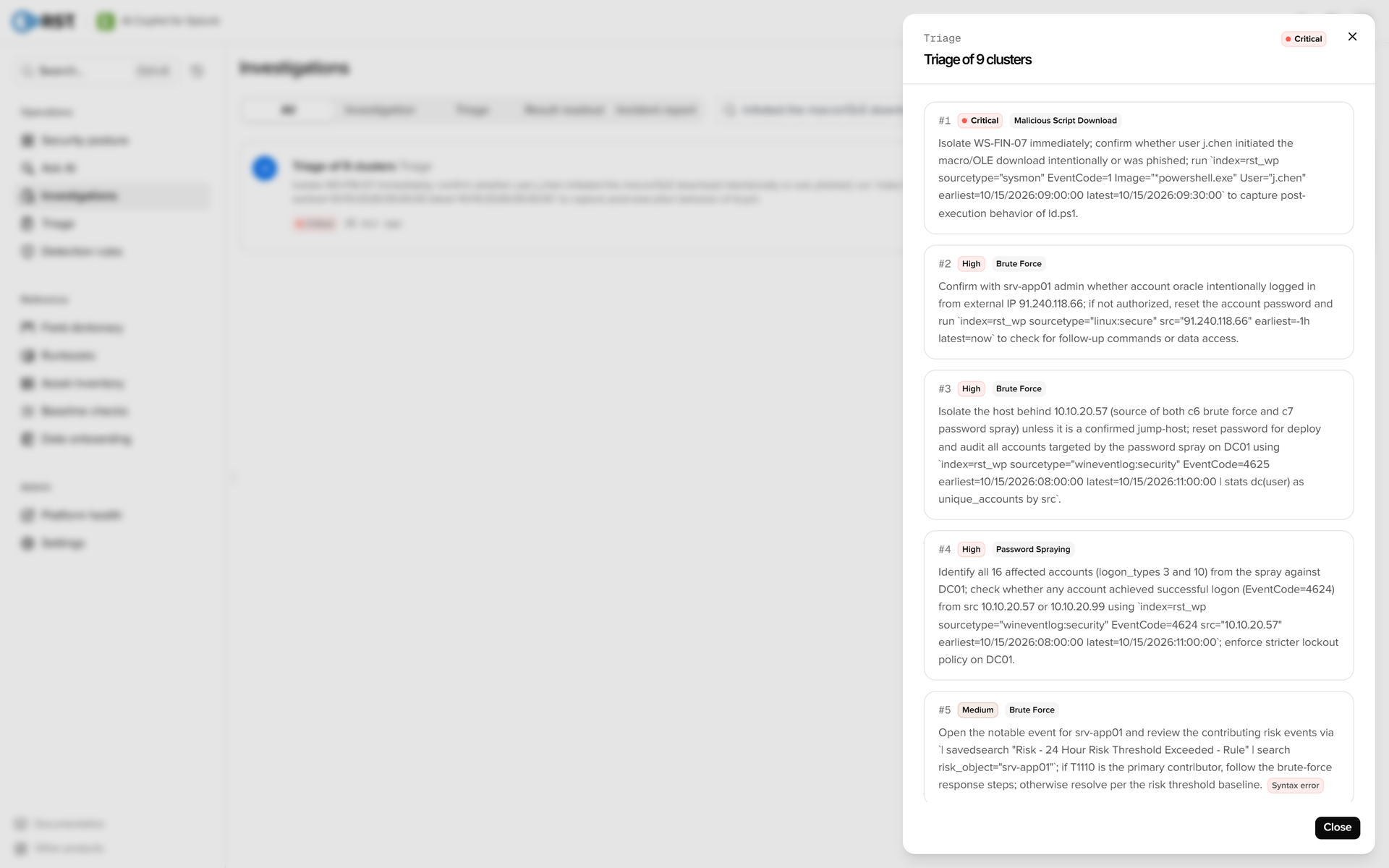 RST AI Copilot for Splunk · Triage result