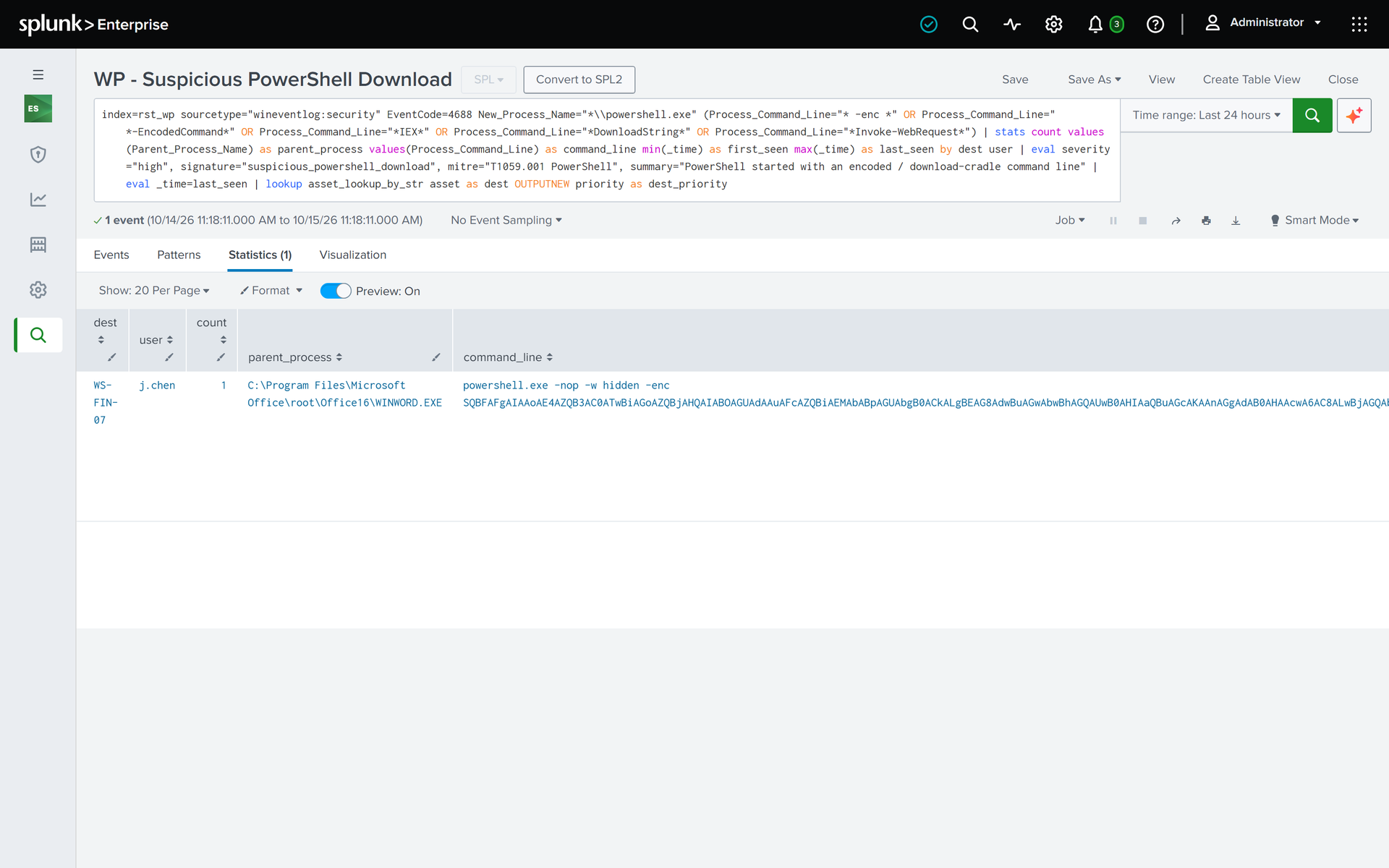 Splunk · WP - Suspicious PowerShell Download correlation search